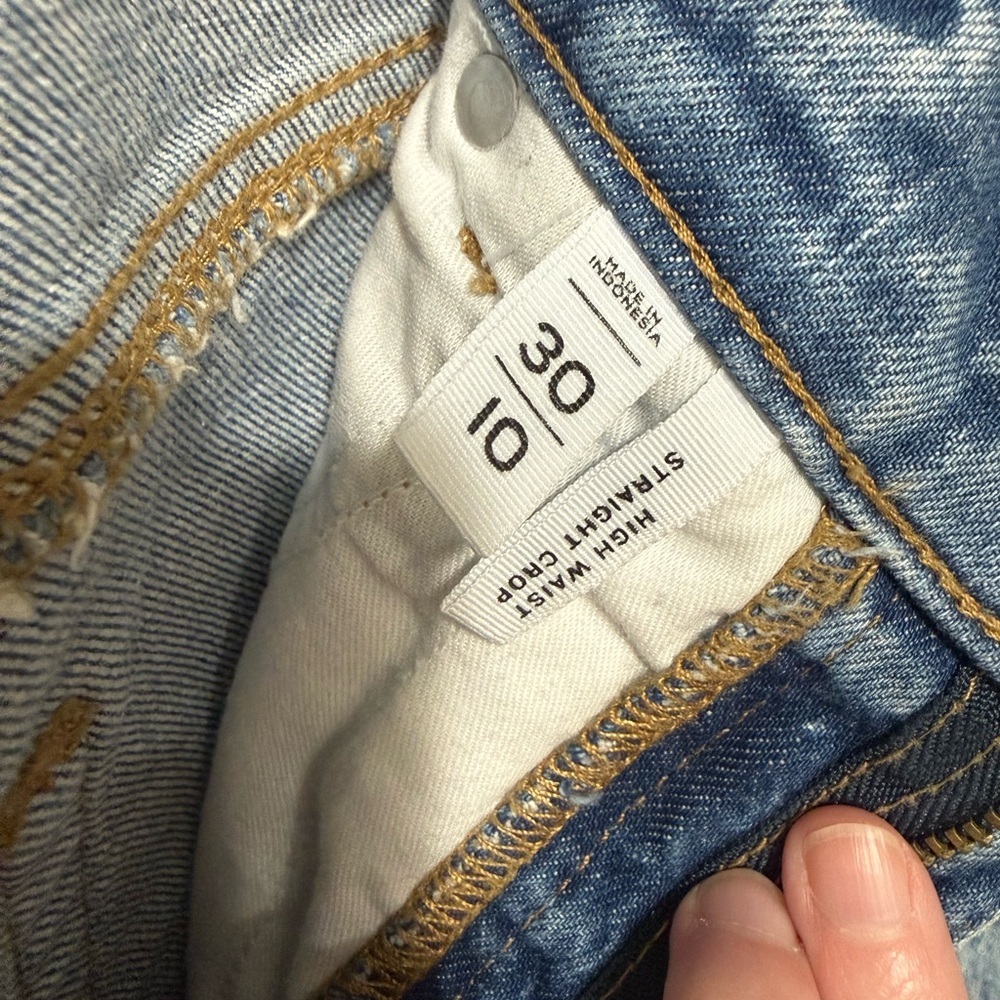 LOFT Blue Distressed High Waist Straight Crop Jeans - Picture 3 of 5